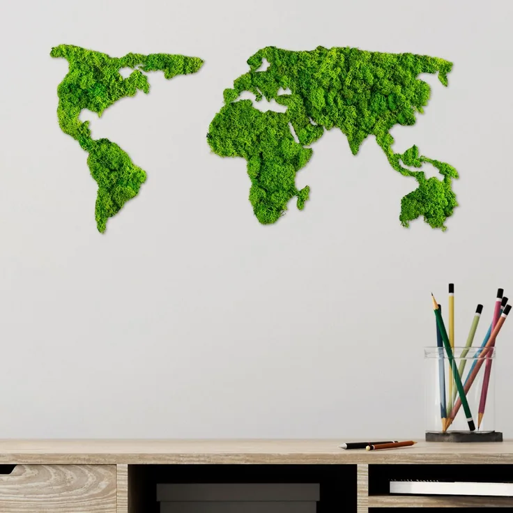 Wallity 'World Map' Dekoratives Wandaccessoire aus Metall, Grün, 32 x 70 cm
