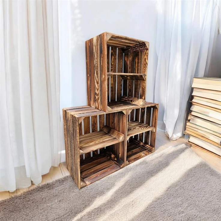 Holzkisten Weinkisten Kisten Vintage Geflammt 50 x 40 x 30cm mit Regalböden DIY – Bild 8