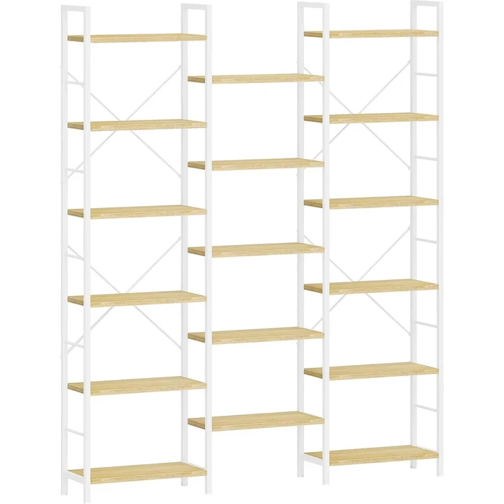 Bücherregale, Standregale, Regal mit 17 Fachböden, 6 Etagen, Verstellbarer Abstand, 24 x 152 x 186 cm, Tragfähigkeit 340 kg, Wohnzimmer, Büro, Weißeiche und Weiß – Bild 2