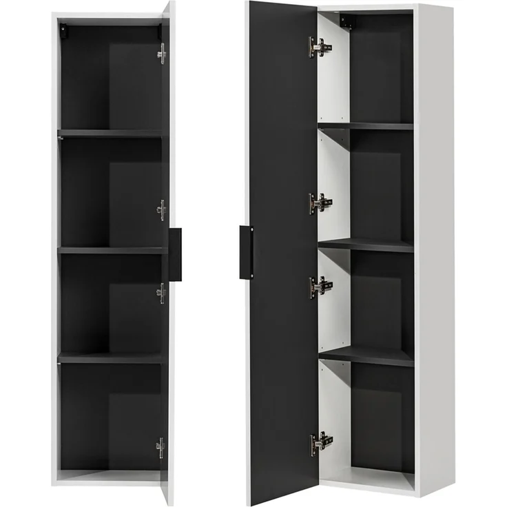 Hochschrank Badschrank 1-türig ADELAIDE-56-WHITE in matt weiß, gerillte Front, B/H/T: 35/140/25 cm – Bild 8