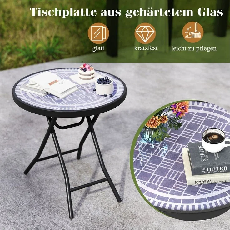 COSTWAY Gartentisch, Klapptisch, Beistelltisch klappbar, rund – Bild 2