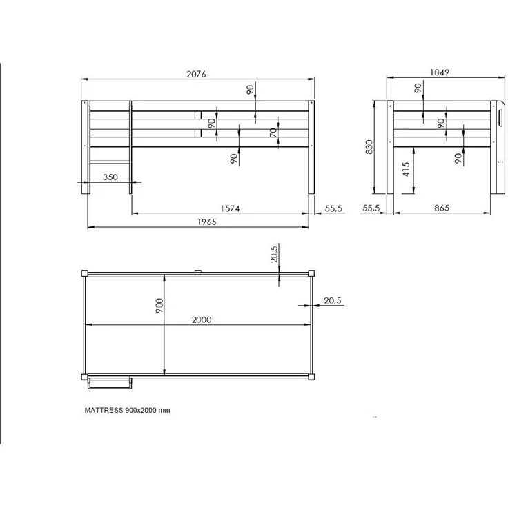 Kojenbett Karolina 208x105x83 Kinderbett Massivholz Grau – Bild 5