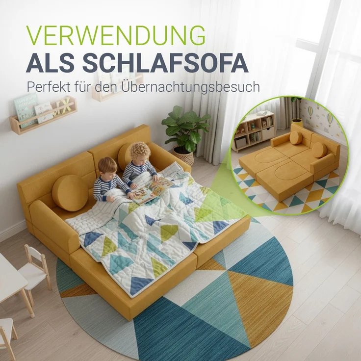 Juskys Kindersofa Kayo –Cord, modular & weich, Sofa für Kinderzimmer & Spielzimmer, sicher, flexibel, pflegeleicht, mit abnehmbaren Bezügen – Gelb – Bild 2