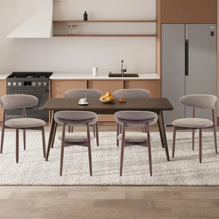 COLAMY Esszimmerstühle 6er Set, Polsternder Stühle Esszimmer mit Rückenlehne, Moderne Küchenstühle Gepolstert, Stoff Dining Chairs mit Back und Holzbeinen für Esszimmer, Küche, Restaurant, Kamel – Bild 3