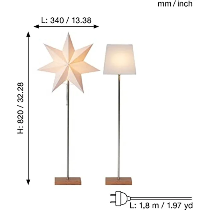 Stehlampe Moa, 3D Papierstern, Holz, Metall – Bild 3