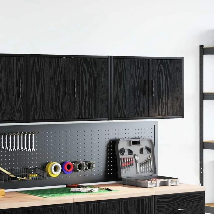 vidaXL Garagen-Wandschränke 2 Stk. Schwarz Holzwerkstoff 860646 – Bild 2