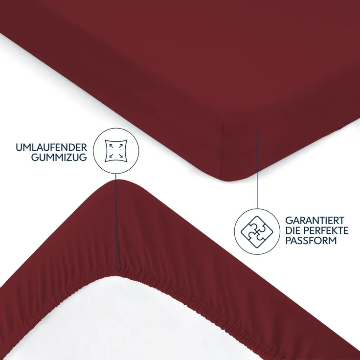 Dreamzie Premium Spannbettlaken 180x200 cm, Bettlaken 100% Jersey Baumwolle, Spannbetttuch für Dicke Matratzen bis zu 27 cm, 150 g/m², Oeko-TEX Zertifiziert - Burgunderrot – Bild 4