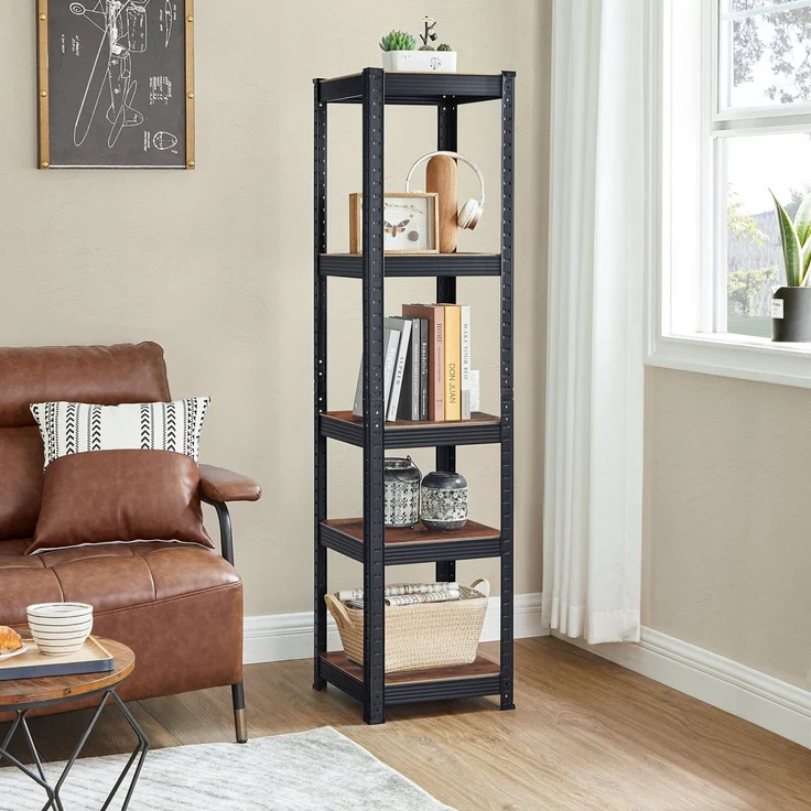 SONGMICS Schwerlastregal mit verstellbaren Ablagen, Stahl / MDF vintagebraun-schwarz, 150 x 37 x 37 cm – Bild 3