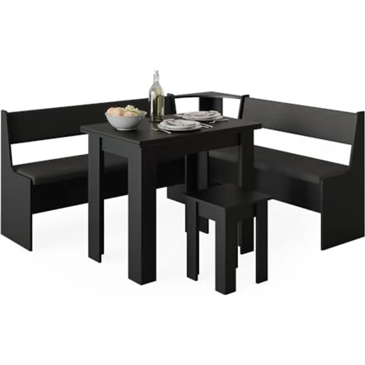 Vicco Eckbankgruppe Roman, Schwarz/Mooreiche, Holzwerkstoff, 180x80x150 cm, ausziehbarer Tisch für Esszimmer – Bild 7