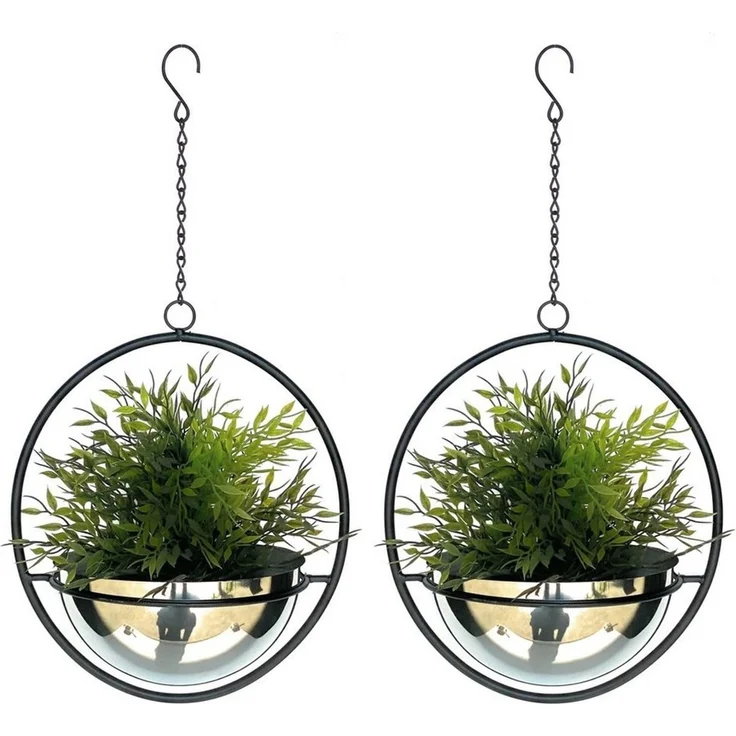DanDiBo 2er Set Blumenampel Innen Metall Wand Hängepflanzen 53 cm 96087 M mit Topf Silber Pflanzenhänger Blumenhänger Topfhänger Blumen Blumentopfhänger Hängetopf – Bild 3