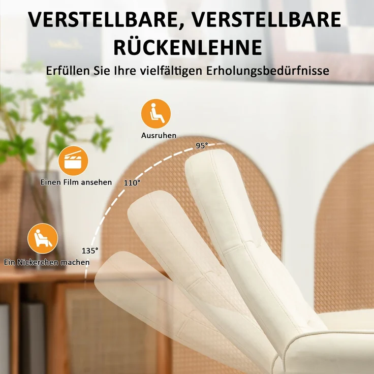 HOMCOM Relaxsessel mit Fußhocker, Kunstleder, Stahl, Cremeweiß, 76B x 81T x 105H cm – Bild 6