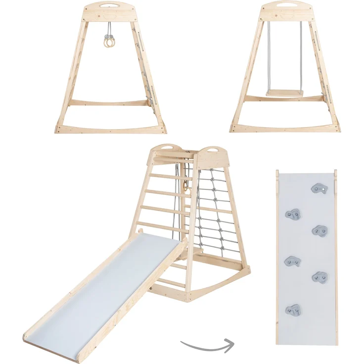 roba Rutschbrett aus Holz - Zubehör für Kletterdreieck & Spielturm - Natur / Grau – Bild 3