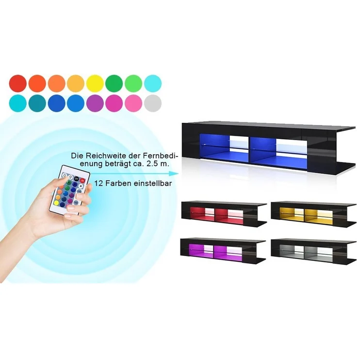 SONNI Lowboard TV Schrank schwarz mit 12 Led Farben Beleuchtung, TV – Bild 3