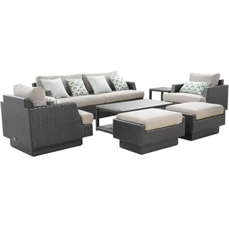 HOME DELUXE Garten-Sitzgruppe aus Rattan inkl. Abdeckung MALIBU – Anthrazit für 8 Personen – Bild 1