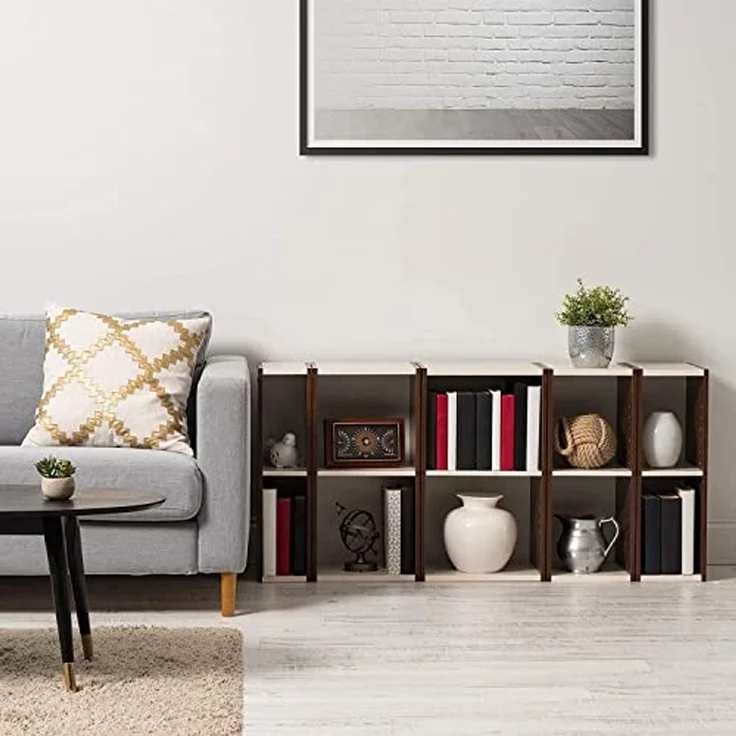 Iris Ohyama, Bücherregal mit 2 Ablagen, Set mit 2 Beistellmöbeln, Design, Modular, Büro, Schlafzimmer, Wohnzimmer - UB-6030 - Braun – Bild 4