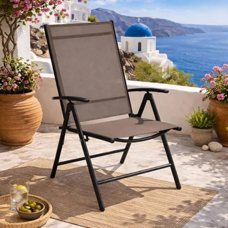 Hochlehner Klappstuhl Gartenstuhl Textilen Anthrazit Schokobraun 7 Pos – Bild 1