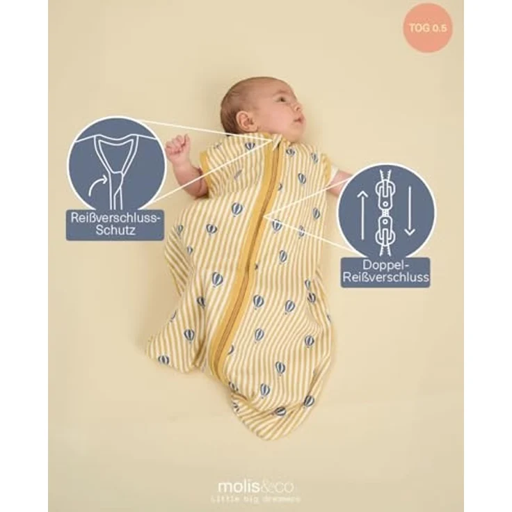 molis&co - Baby Schlafsack 0.5 TOG - Sommerschlafsack für Jungen - Neugeborene Babyschlafsack ohne Ärmel - 100% Baumwolle (Oeko-TEX 100), Premium Qualität - Balloons (60 cm) – Bild 3