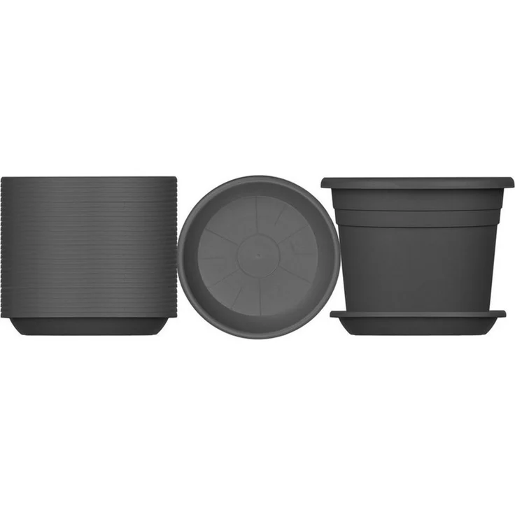 BigDean 5X Blumentopf Ø 20 cm Farbe Anthrazit & Untersetzer Kunststoff Pflanztopf Containertopf Übertopf Pflanzkübel rund 20 x 14,5 cm Blumentöpfe – Bild 3