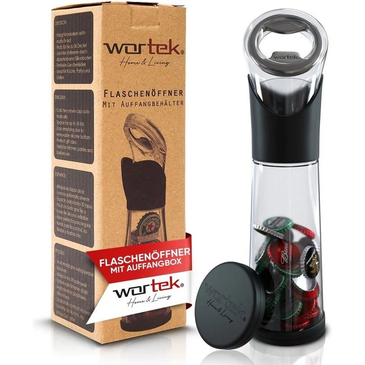 wortek Flaschenöffner Getränkeöffner mit Auffangbehälter Bieröffner (Set, 2-tlg, Flaschenöffner mit Kronkorken Sammler), Geschenk für Männer und Bierliebhaber Biergeschenk – Bild 1