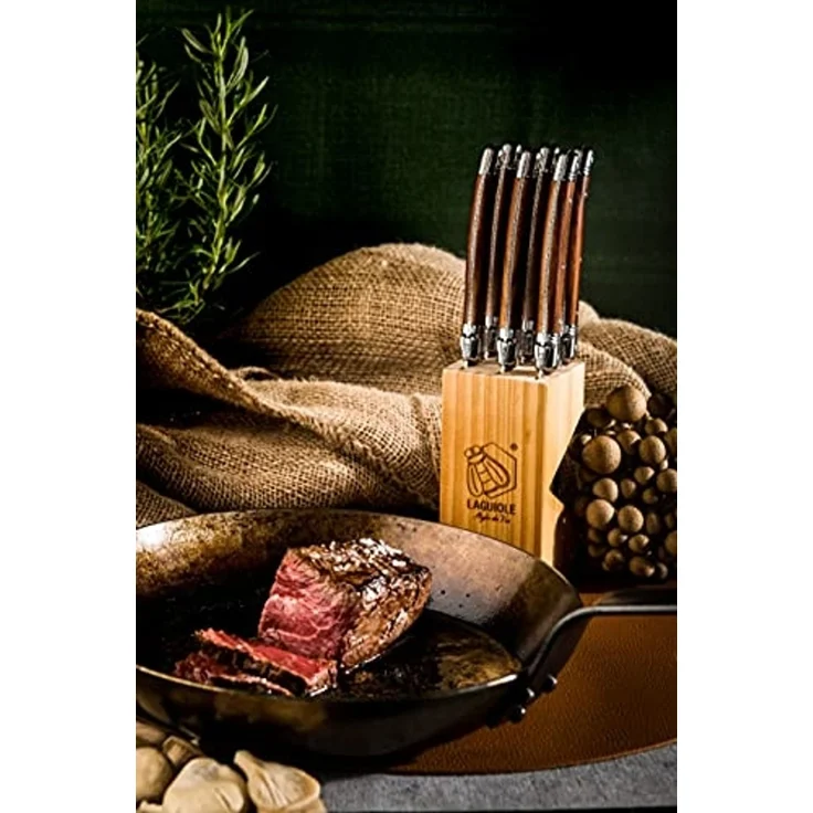 Laguiole Steakmesser aus Edelstahl 6 Stück im Holzblock – Bild 6