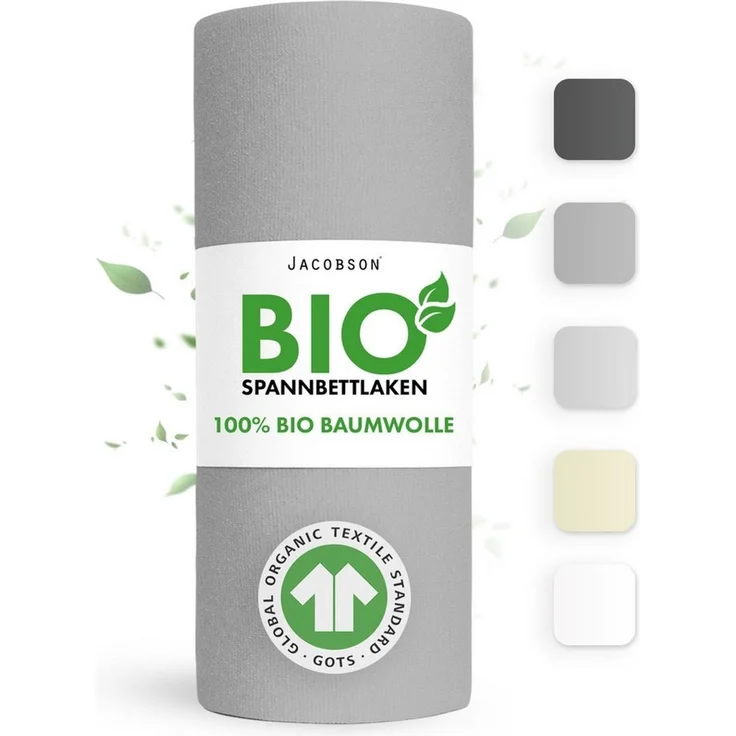 Jacobson Spannbettlaken BIO, Jersey Spannbetttuch, Bettlaken 160 g/m², 100% BIO-Baumwolle, Gummizug: rundum, GOTS zertifiziert – Bild 1