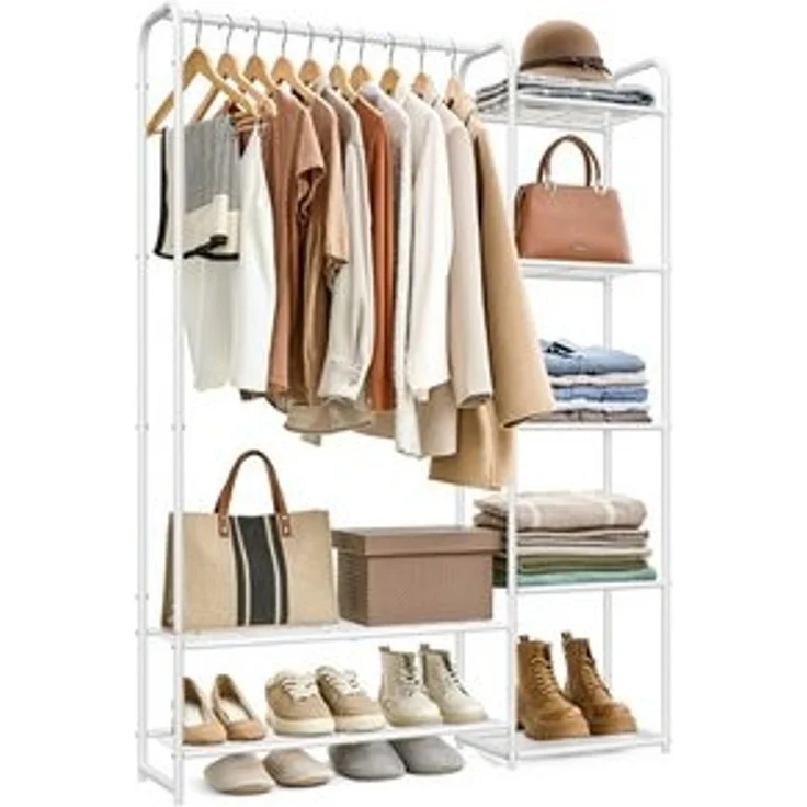 SONGMICS Kleiderständer, offener Kleiderschrank, Kleiderstange, Garderobenständer mit Ablagen, Garderobe aus Metall, freistehend, 29 x 112 x 158,4 cm – Bild 6