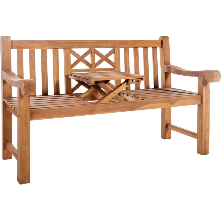 Gartenbank Teakbank PAKEL - Holz Teak 150x72x92 cm | Holzbank 150 Cm Mit Klapptisch Gartenbank Sitzbank Mit Lehne Wetterfest Bank Garten Terrasse – Bild 1