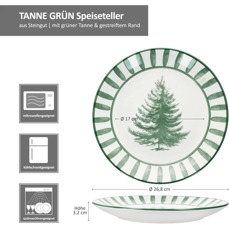 MamboCat Speiseteller 6x Wald grün Speiseteller Steingut 6 Personen Essteller Weihnachten, Weihnachtsgeschirr, Winter, Weihnachtsset, Geschirr – Bild 6