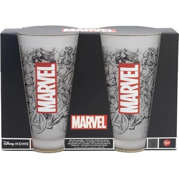 Trinkgläser 2er-Set im Geschenkkarton 480 ml Gläser verschiedene Motive Marvel Avengers – Bild 2