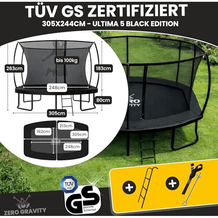 Zero Gravity Gartentrampolin Oval 305x213/366x244/457x366 cm, inkl. Leiter, TÜV GS, smarter & schneller Netzabbau für Outdoor-Nutzung – Bild 3