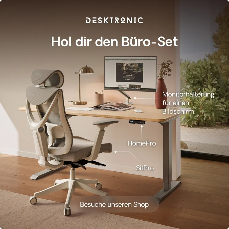 Desktronic HomePro Elektrisch höhenverstellbarer Schreibtisch 140x70cm Bambus/Grau mit Memory-Funktion, Anti-Kollisions Technologie, USB-A und USB-C-Ladeanschlüssen – Bild 9