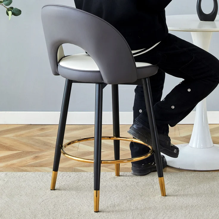360° drehbarer Barhocker, Dunkelgraue und weiße Sitzkissen-Kombination, PU-Material, komfortabler gepolsterter Barhocker, geeignet für Bars, Esszimmer, Küchen, Terrassen usw, Eine Box mit 2 Stück.--Dunkelgrau, Weiß--44x44x91.5cm--YOUDENOVA – Bild 5