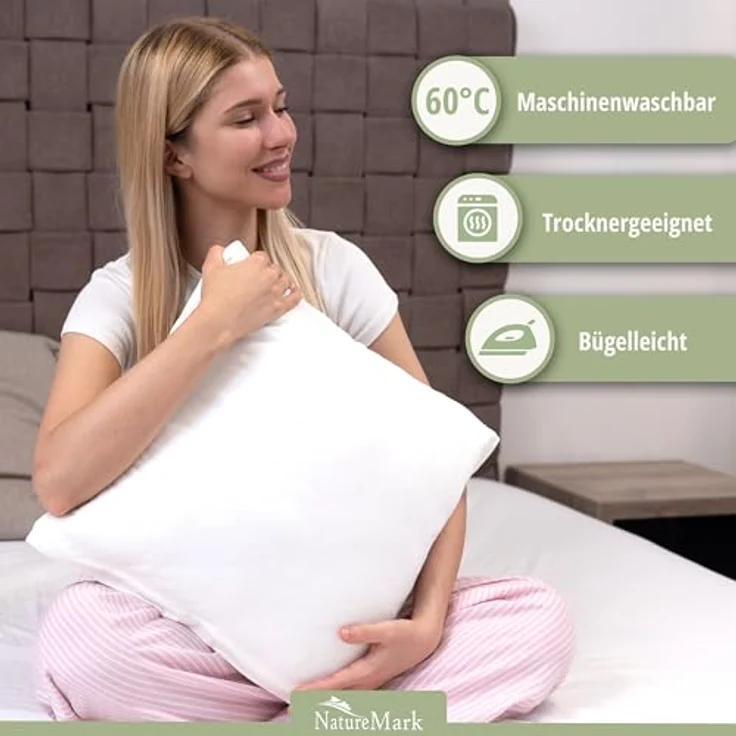 NatureMark 2er Pack Jersey Kissenbezug Kissenhülle Kissenbezüge Seitenschläferkissen Nackenkissen viele Größen und Farben (80x80 cm, Weiß) – Bild 3