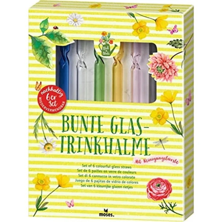 Blatt & Blüte Bunte Glas-Trinkhalme – Bild 2