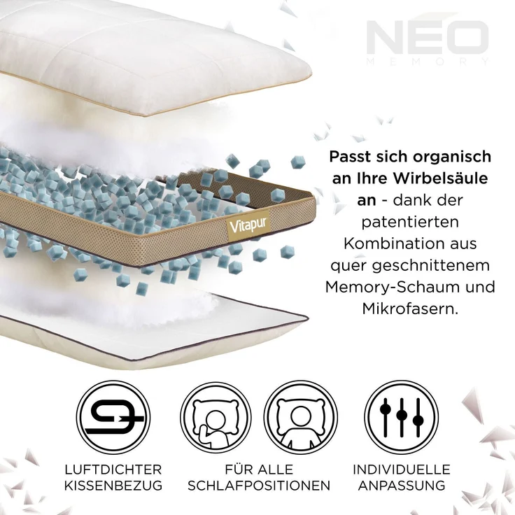 Vitapur KOPFKISSEN NEO Microfaser Weiß 40×80 (H 18.5 x T 40 x B 80 cm) – Bild 4