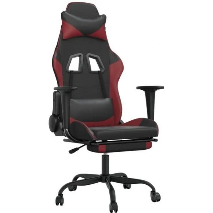Gaming-Stuhl mit Fußstütze Schwarz und Weinrot Kunstleder, Drehbar [3143660]