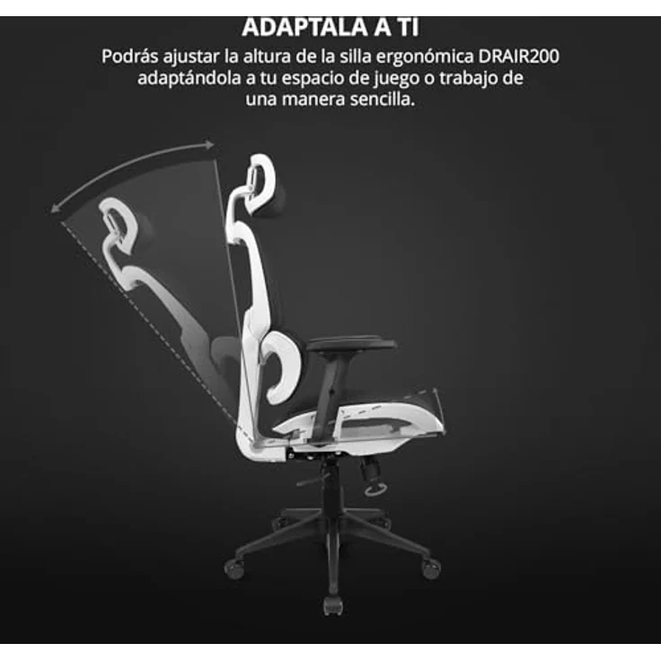 DRIFT GAMING DRAIR200 - Professioneller Gaming Chair, hochwertiges Mesh und verstärktes Polymer, 2D verstellbare gepolsterte Armlehnen, Klasse 4 Kolben, drehbar, neigbar, weiß/schwarz/rot. – Bild 9