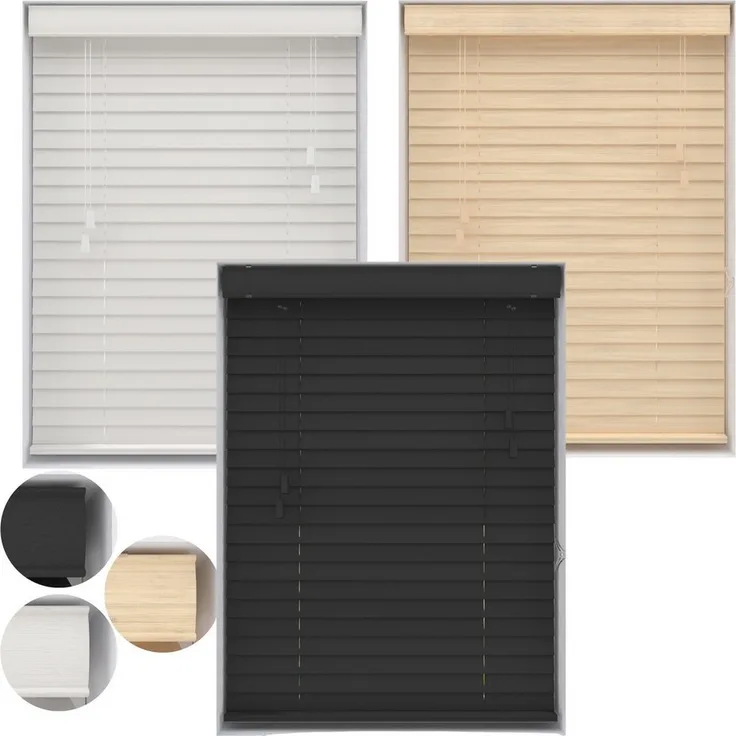 Plisseeonline Jalousie Holzjalousie, Wand/Decke und Fenstermontage, Wand,-Deckenmontage, Bis 150 cm breite und 130 cm höhe Fenstermontage Klemmfix inkl, Mit Holzmaserung