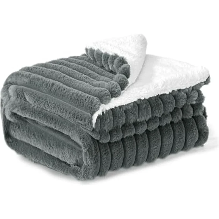 BEDELITE Kuscheldecke Flauschig Decke 150x200 - Dicke XL Sherpa Decken Grau für Couch, warme Cord Kuscheldecken weiche Fleecedecke Wohndecke als Couch Überwurf für Wohnzimmer – Bild 1