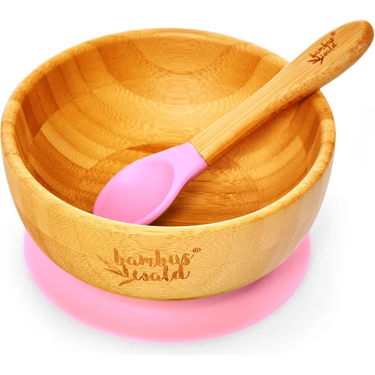 Kindergeschirr mit Bambusschale und Löffel 400 ml inkl. Saugnapf Ø: 13,7 cm Pink