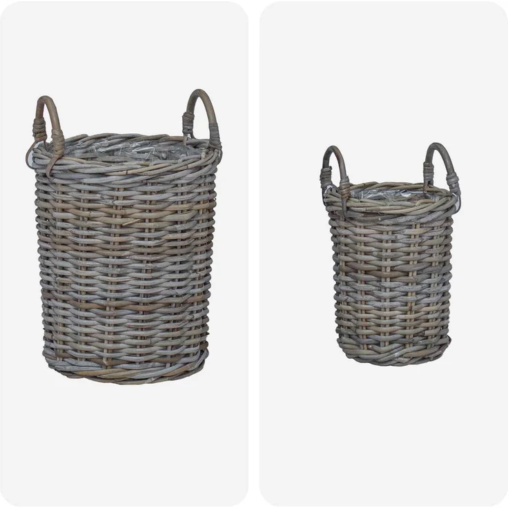 vidaXL Blumentopfkorb GENDT 2 stk. Natürliches Grau Kubu Rattan 42020957 – Bild 4