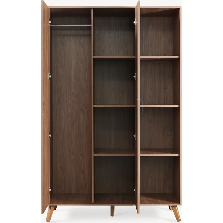 Kleiderschrank Norg 191x120x52 cm 2 Türen 8 Fächer Walnussoptik [en. casa] – Bild 6