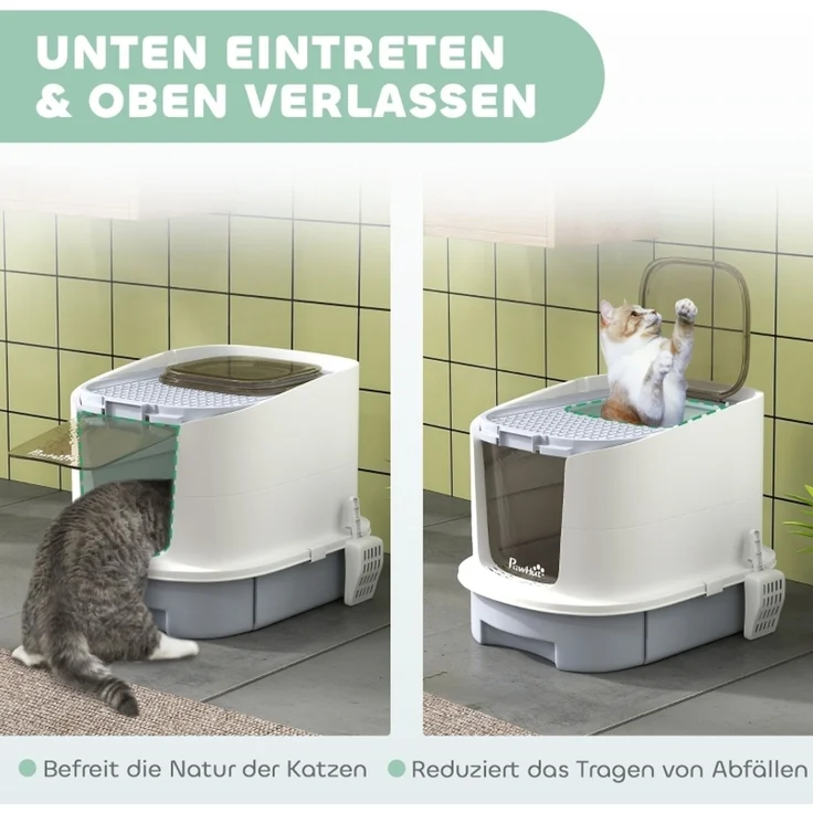 Katzenklo mit Deckel Obenliegender Eingang Schaufel ausziehbares Tablett für Katzen bis 4,5 kg, 40,5x52,5x42,5 cm Grau--Grau--52.5x40.5x42.5cm--YOUDENOVA – Bild 6