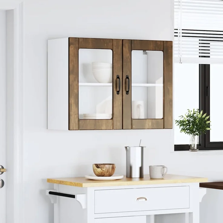 vidaXL Küchen-Hängeschrank mit Glastür Lucca Räuchereiche Holzwerkstoff 853852 – Bild 2