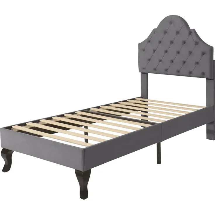 Polsterbett, Einzelbett mit Lattenrost, 90x200 cm, Kopfteil höhenverstellbar, Jugendbett, Samt – Bild 8