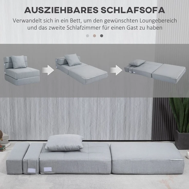 HOMCOM Sessel Einzelsofa mit Kissen, Klappsessel, 2-in-1 Design (Schlafsessel, 1-St, Bettsessel), bis 120 kg Belastbar, Blau – Bild 3