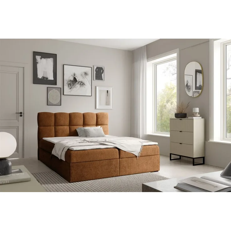 Boxspringbett Schlafzimmerbett PAROZO PREMIUM 160x200cm Stoff Coral Rostbraun