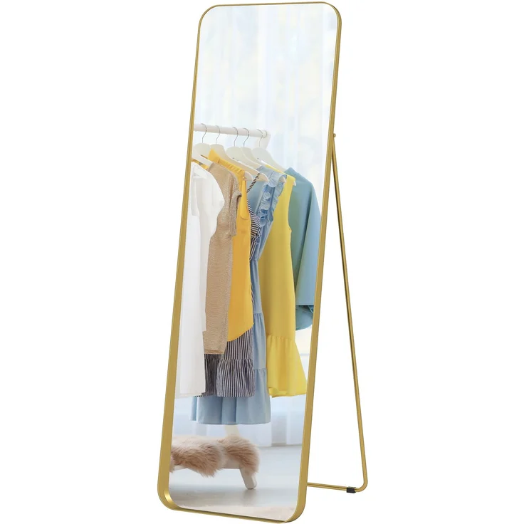 Ganzkörperspiegel, freistehend, neigbar, Metallrahmen, MDF, 160 x 50 cm, Goldfarben--Gold--50x6x160cm--YOUDENOVA – Bild 2