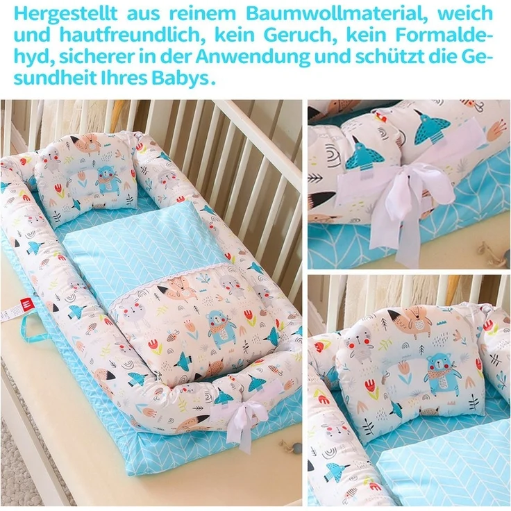 SEHAUSEU Kuschelnest Bettnestchen Babylounge Babykokon mit Decke und Kissen Wickelauflage – Bild 3