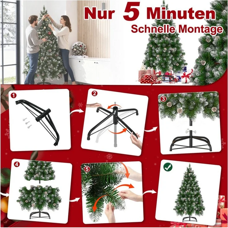 FIVMEN Künstlicher Weihnachtsbaum Künstlicher Weihnachtsbaum PVC Tannenbaum Christbaum mit Schnee-Effekt – Bild 4